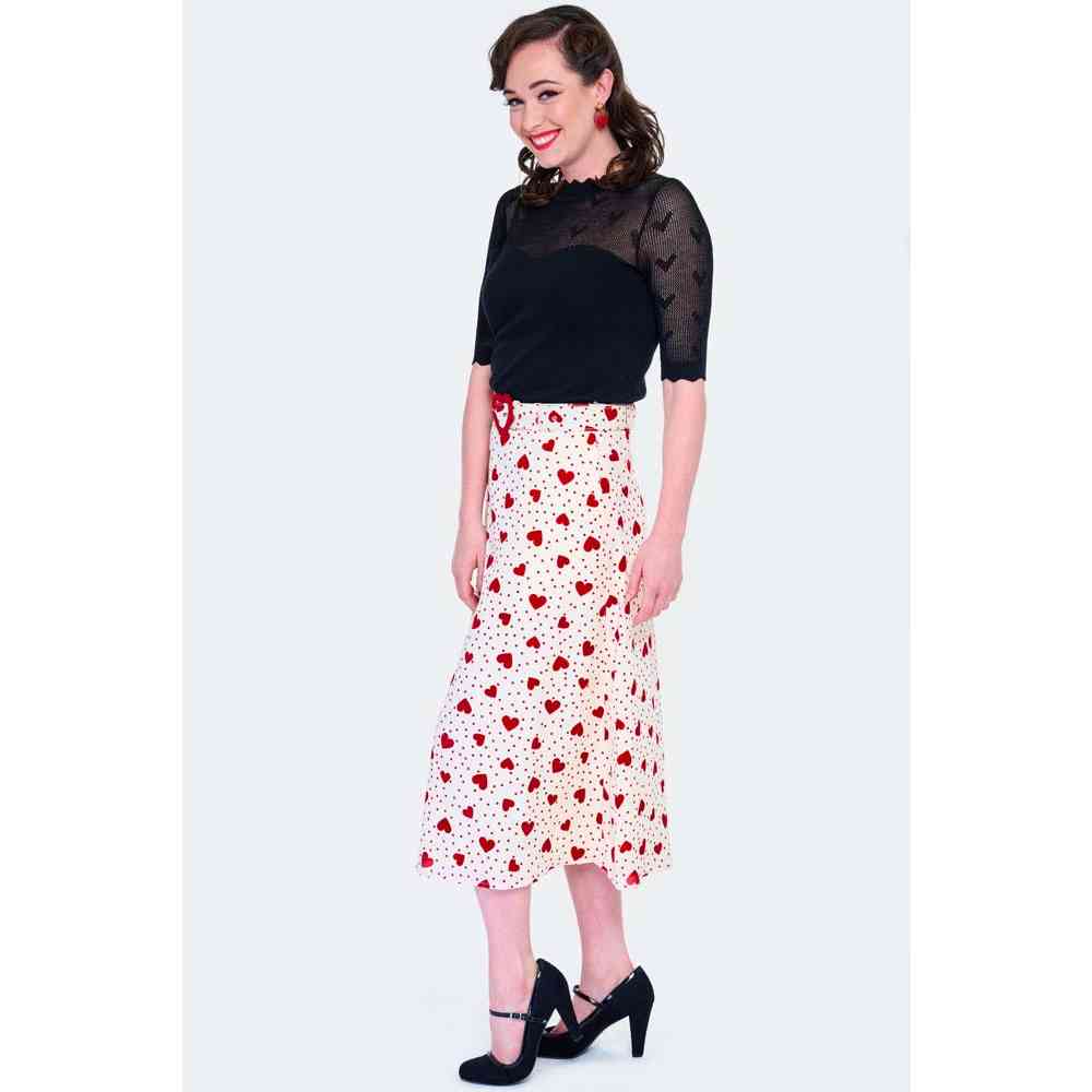 Voodoo Vixen - Heart Polka Dot Rok - Creme